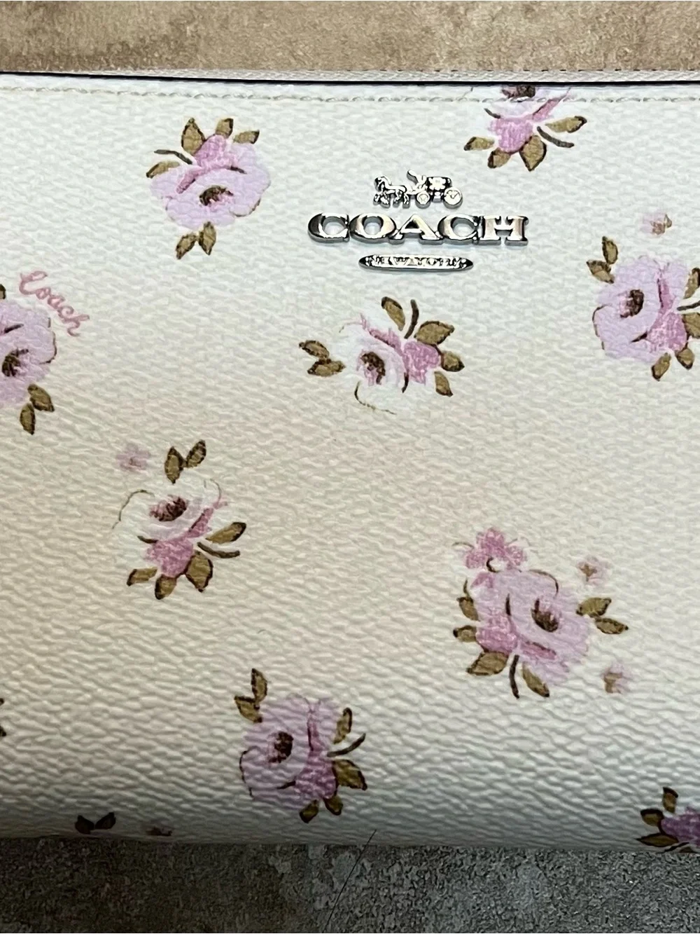 COACH Cream Floral Print Wallet with Lilac Rose Accents